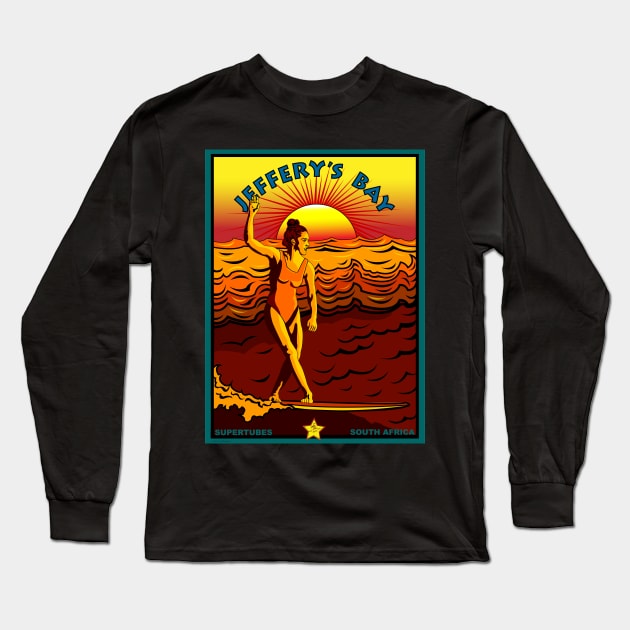 JEFFERY'S BAY SUPERTUBES SURFING Long Sleeve T-Shirt by Larry Butterworth